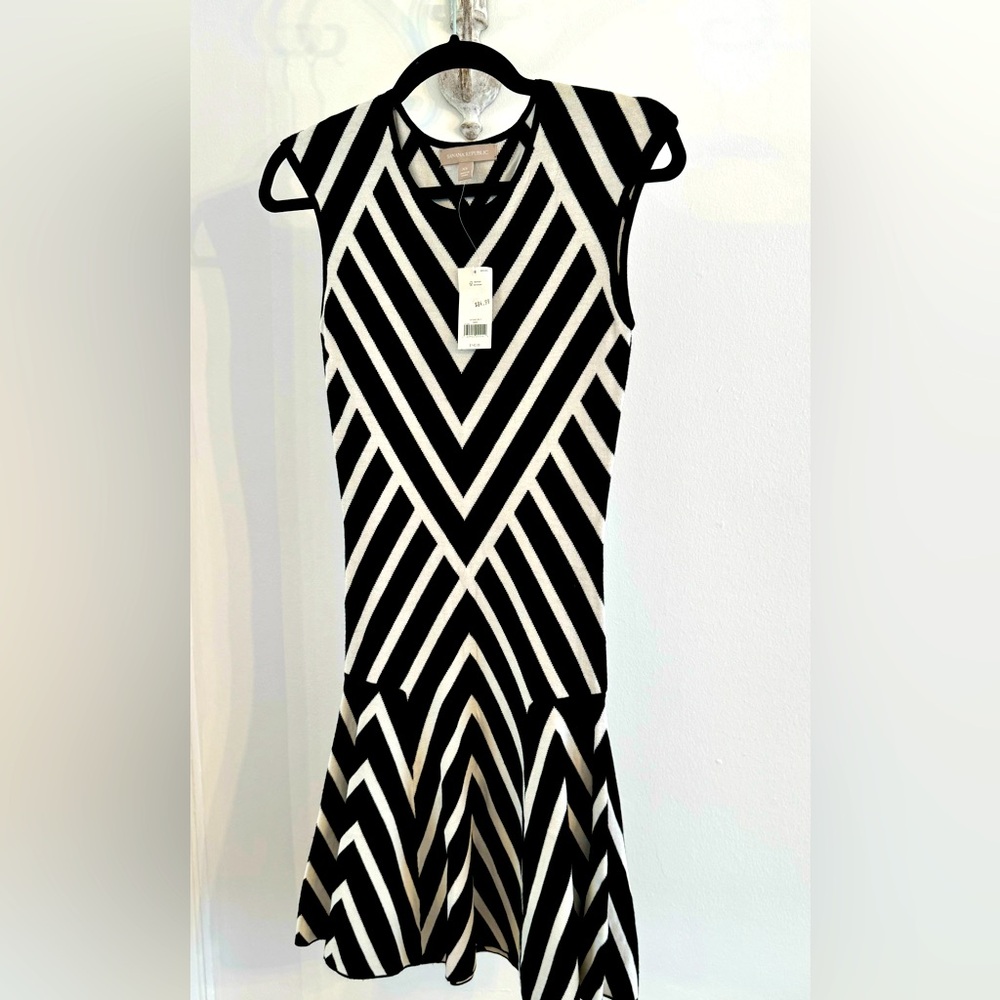 NWT Banana Republic Drop Waist Pullover Black&White Chevron Knit Minidress